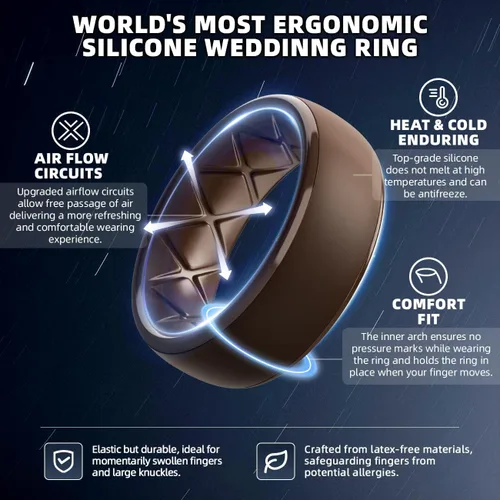 Miniatura 72 de Egnaro Anillos de boda de silicona para hombre: 1/4/6/7 Multipack de anillos de boda de goma con arco interior Diseño ergonómico transpirable