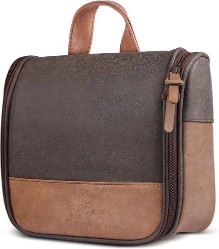 Hanging Toiletry Bag for Men VANCASE Vintage Leather Shaving Dopp Kit Medium Waterproof Travel Bathroom Bags Portable Shower Organizer Marrón patrón