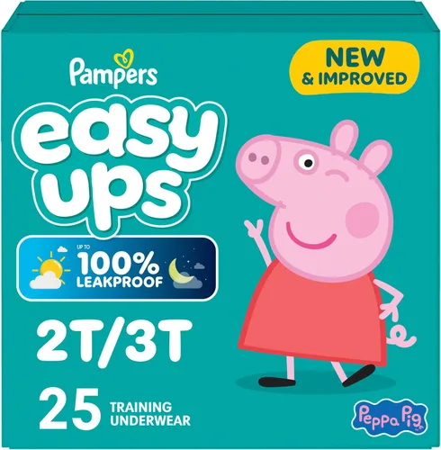 Easy Ups - Pantalones de entrenamiento para niñas y niños, talla 4 (2T3T), 25 unidades, ropa interior absorbente de Peppa Pig, hasta un 100% a