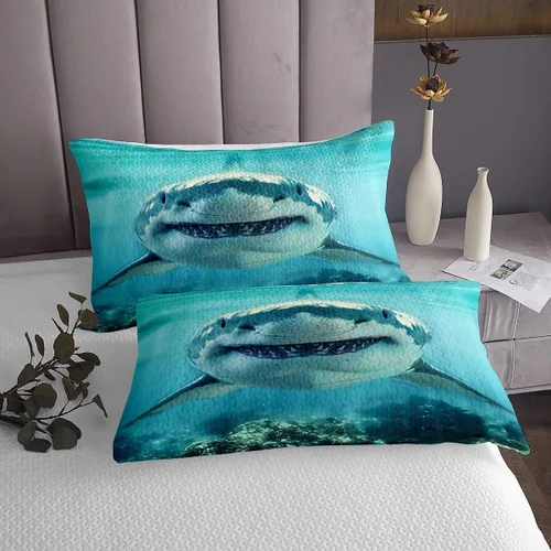 Miniatura 5 de Castle Fairy Shark Kids Bedspread Twin Size,3D Shark Bule Underwater World Coverlet Set,Boys Girls Bedroom Decor,Marine Life Quilted Coverlet,Ocean