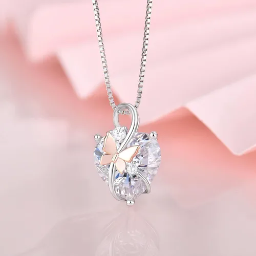 Miniatura 3 de Oskani Collares de corazón de mariposa para mujer, plata de ley 925 5A con circonita cúbica y piedra natal, regalo de joyería, aniversario