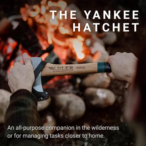 Miniatura 2 de Adler Yankee Hatchet - Hacha de senderismo forjado alemán con mango de nogal antideslizante de 15 pulgadas, cabeza de 1-1/2 libras, con funda