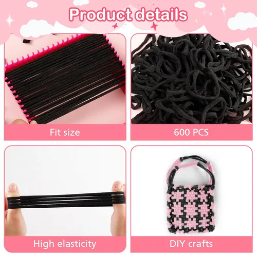 Miniatura 3 de 600 agarraderas de telar de 6 x 7 pulgadas, manualidades de bricolaje para niños y adultos, agarradera de bucles negros, kit de telar flexible