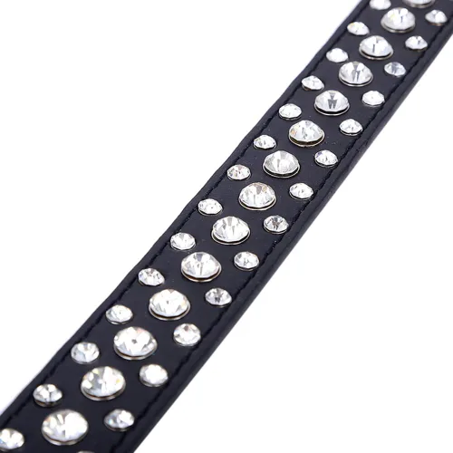Miniatura 4 de Dogs Kingdom Collares de cuero con diamantes de imitación personalizados de 10 a 24 pulgadas de longitud, para razas pequeñas y medianas, color Negro