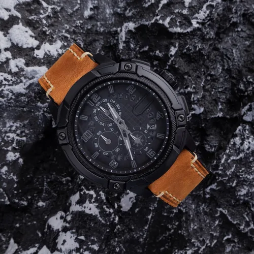 Miniatura 4 de Marrón 0.866 in Cuero Genuino Reloj Banda de reloj de la vendimia bronceado aceite Correa de reloj para los hombres con hebilla de acero inoxidable