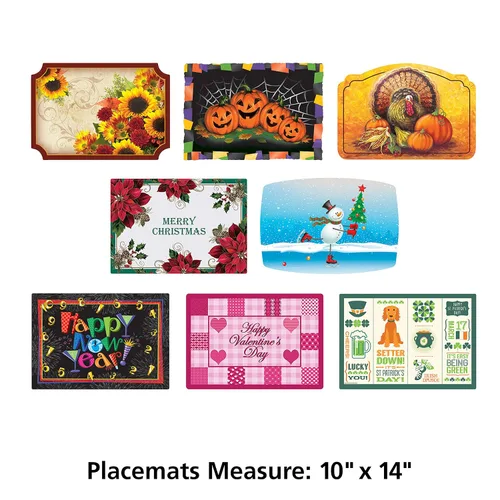 Miniatura 2 de Hoffmaster 857208 Manteles individuales de celebración de temporada de otoño e invierno, 8 diseños diferentes en cada caja, 9.75 x 14 pulgadas