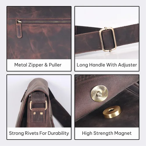 Miniatura 7 de VALENCHI Bolsa tipo mensajero de cuero de grano completo para laptop de 15.3 pulgadas para hombres y mujeres, compartimento acolchado para laptop