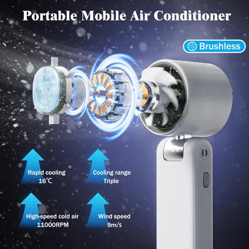 Miniatura 2 de Ventilador de mano portátil turbo para viajes, mini ventiladores recargables personales, placa de enfriamiento de hielo extremo, pantalla LED, 1-100