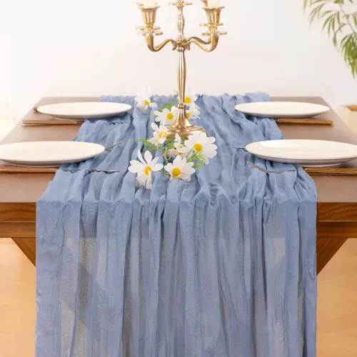 Miniatura 6 de Socomi Camino de Mesa Azul Polvoriento Primavera Pascua Camino de Mesa de Estopilla 170 Pulgadas Tela de Queso 14 Pies Gasa Bohemia Rústica