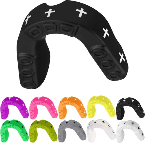 Miniatura 8 de Yungyan 10 protectores bucales para deportes con la bandera estadounidense, protectores bucales impresos de fútbol a granel para jóvenes, dientes