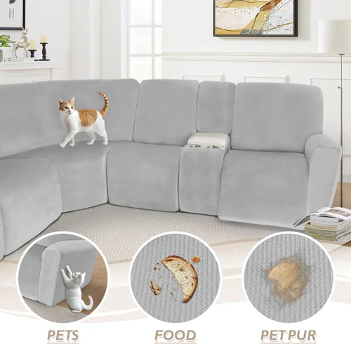 Miniatura 404 de Arfntevss Fundas de sofá seccional reclinable de terciopelo, Funda de sofá seccional de esquina para sofá reclinable, Funda elástica suave