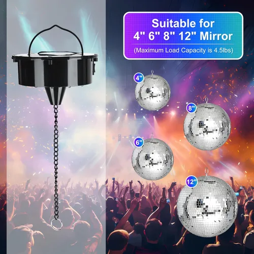 Miniatura 4 de Motor de Bola de Discoteca Giratoria NuLink de 6 RPM con Luz, Bolas de Espejo de Discoteca en Modo Dual para Discoteca Interior, DJ, Decoración