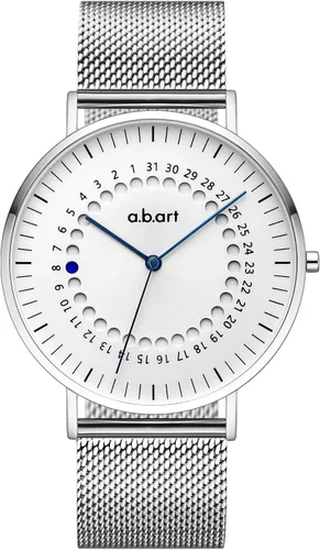 Miniatura 11 de a.b.art Reloj de cuarzo para hombre, movimiento Ronda con piezas suizas, cristal de zafiro, correa de malla milanesa, diseño ultrafino, esfera negra