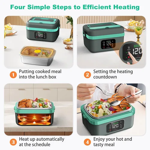 Miniatura 5 de EDCERATY - Fiambrera eléctrica para adultos, calentador de alimentos autocalentable recargable de 60 W con recipiente de acero inoxidable de 1