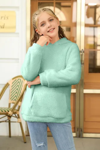 Miniatura 4 de Haloumoning Sudadera con capucha de forro polar mullido para niñas de 4 a 15 años