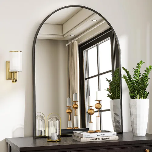 Miniatura 13 de VooBang Arched Wall Mirror, 26 x 28 inch Arch Bathroom Mirror, Wall Mounted Vanity Mirror with Arch Metal Frame, Modern Bathroom Vanity Mirror for