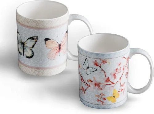 Miniatura 68 de Maison d' Hermine Taza de café con asas, tazas de porcelana fina de hueso, paquete de dos tazas de té para bebidas calientes, capuchino, latte, 015