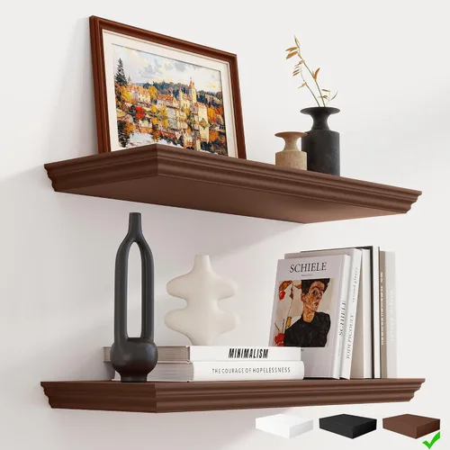 Miniatura 23 de Fun Memories Estantes flotantes de 24 pulgadas de largo, 9.3 pulgadas de profundidad, estantes flotantes de corona clásica para pared, estantes
