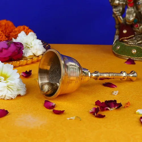 Miniatura 3 de SATVIK - 1 campana de latón de mano grande de 5.5 pulgadas para Puja, campanas tradicionales para mandir, ideal para Puja diario y regalo, sonido