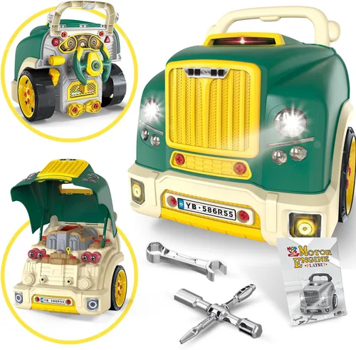 Miniatura 9 de MOBIUS Toys Juego de motor de juguete - Gran camión mecánico de construcción y reparación con luces, sonidos y herramientas - Modelo de motor