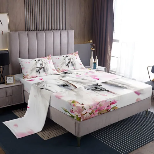 Miniatura 40 de Erosebridal Juego de sábanas tamaño individual de cola de sirena para niños, decoración de habitación de sirena, sábana bajera ajustable