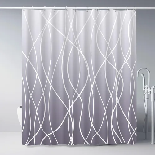 Miniatura 66 de Juego de cortinas de ducha azul egeo para baño con ganchos, cortinas de baño decorativas repelentes al agua y lavables con rayas blancas, 72 x 72