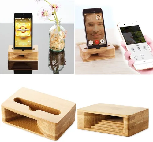 Miniatura 2 de Fanshu - Amplificador de soporte para teléfono celular, soporte universal portátil de madera para teléfono celular, soporte de cama de bambú