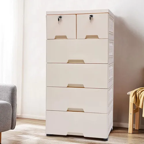 Miniatura 3 de Cajones de plástico, armario de almacenamiento con 6 cajones, cajones de armario, organizador alto para ropa, sala de juegos, muebles de dormitorio