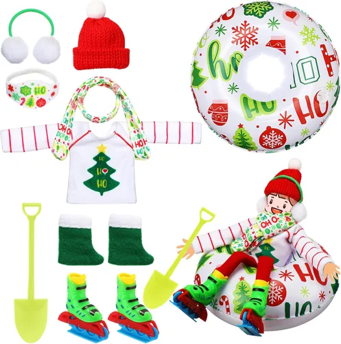 Jenaai Juego de 9 Piezas de Accesorios para Muñeca de Navidad, Ropa de Muñeca de Navidad Incluye Orejeras, Bufanda, Suéter, Bota, Tubo de Nieve