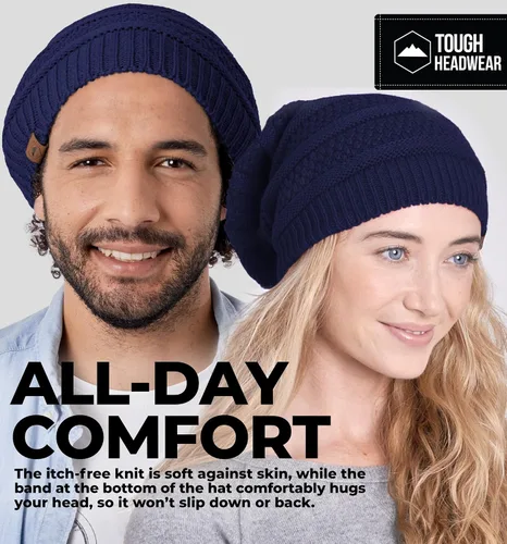 Miniatura 24 de Slouchy Cable tejido Gorro de lana por Tough Headwear – Gorro de lana de gran tamaño Sombreros Gorros Graves Sombreros Para Hombres y Mujeres