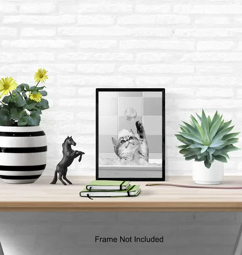 Miniatura 5 de Bonita decoración de baño de gato, decoración única de pared de baño, arte moderno para pared de baño, obra de arte de tocador, decoraciones de baño