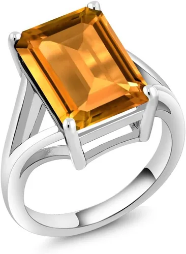 Miniatura 76 de Gem Stone King Anillo de compromiso solitario con piedra preciosa de corte esmeralda de 0.551 x 0.394 in para mujer, plata de ley 925, anillo