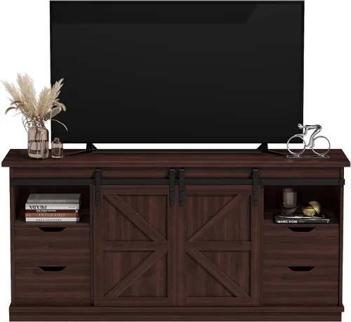 Miniatura 11 de JUMMICO Soporte de TV con 4 cajones para TV de 65 pulgadas, centro de entretenimiento de granja con almacenamiento y puertas corredizas de granero