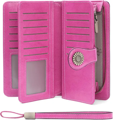 Miniatura 16 de SENDEFN Billeteras de cuero para mujer, tarjetero de crédito con bloqueo RFID, pulsera de gran capacidad with RFID Blocking, Large Capacity