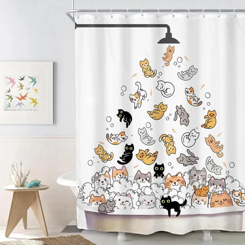 Miniatura 16 de SVBright - Cortina de regadera con diseño de gato para niños, 60 pulgadas de ancho x 72 pulgadas de largo, diseño de animales de dibujos animados