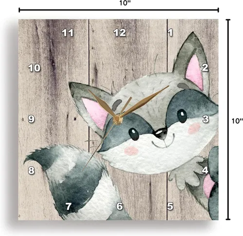 3D Rose Woodland-Friends Raccoon Animal Forest Illustration - Reloj de pared con acuarela, 10 x 10 pulgadas