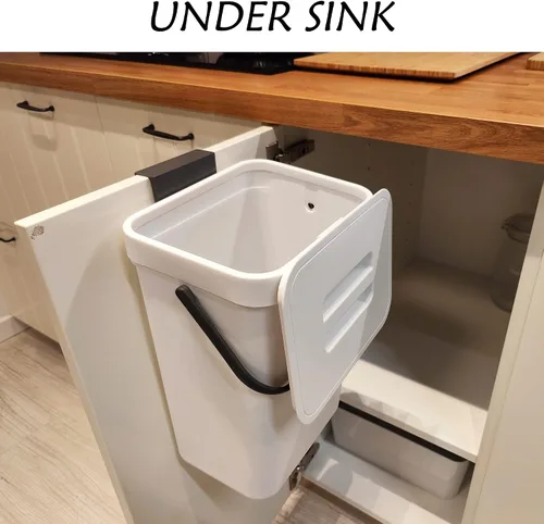 Miniatura 4 de stonespace Cubo de basura colgante pequeño de 3.2 galones con tapa para puerta de armario de cocina o debajo del fregadero, cubo de basura de baño