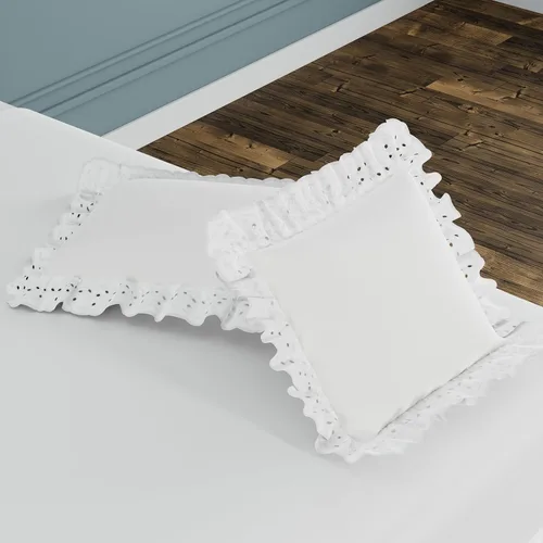 Miniatura 5 de Nuevas ideas Anilla Ruffled almohada 2 unidades Sham, Algodón, Blanco, Europeo