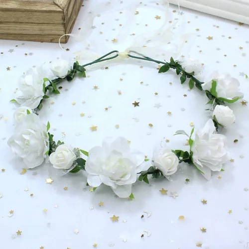 Miniatura 3 de DDazzling Diadema de flores para niñas, guirnalda bohemia con halo para el cabello, corona de flores, accesorios para fotos