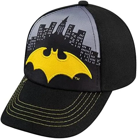 Miniatura 2 de DC Comics Gorra de béisbol de Batman para niños, de 4 a 12 años, logotipo amarillo con diseño de Ciudad Gotham, cierre ajustable, 100% algodón