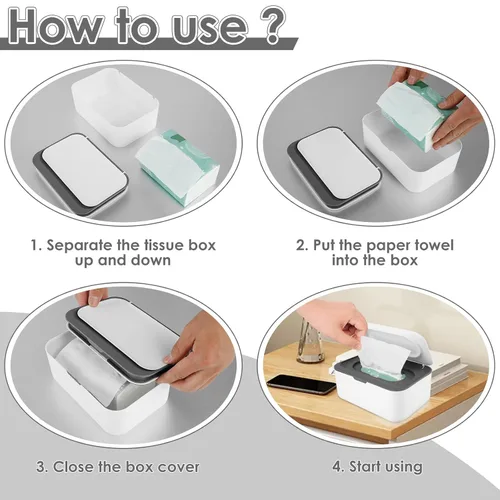 Miniatura 6 de Paquete de 2 dispensadores de toallitas para bebé, dispensador de toallitas para baño, diseño de sellado que mantiene fresco, fácil abierto, a