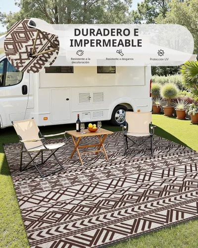 Miniatura 3 de MontVoo Alfombra de exterior impermeable de 5 x 8 pies, para patio al aire libre, pajita de plástico reversible, alfombra de exterior para caravana