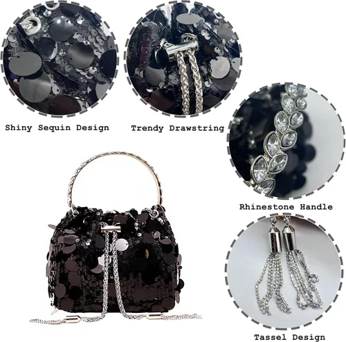 Miniatura 2 de pfoosnd Bolso de mano de noche con lentejuelas brillantes para mujer, bolso cruzado con purpurina para noche, boda, fiesta, baile de graduación