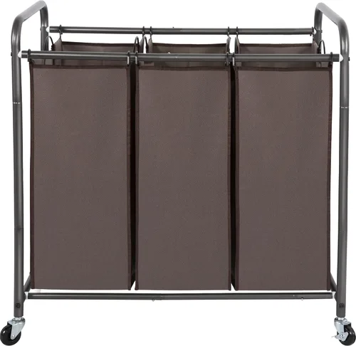 Miniatura 7 de STO STO Clasificador de ropa sucia de 3 secciones, cesta de ropa con 3 bolsas, cesta de lavandería con ruedas resistentes y bolsa extraíble para Gris