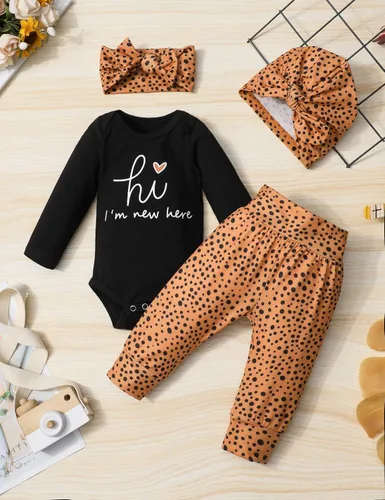 Miniatura 4 de KANGKANG Ropa de bebé recién nacida Hi I'm New Here, traje para recién nacido, mameluco para bebé, pantalones florales, lindos trajes de bebé niña
