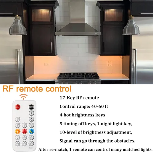 Miniatura 2 de WOBANE Luces LED de disco, kit de iluminación con cable para debajo del gabinete con control remoto, iluminación de mostrador regulable para cocina