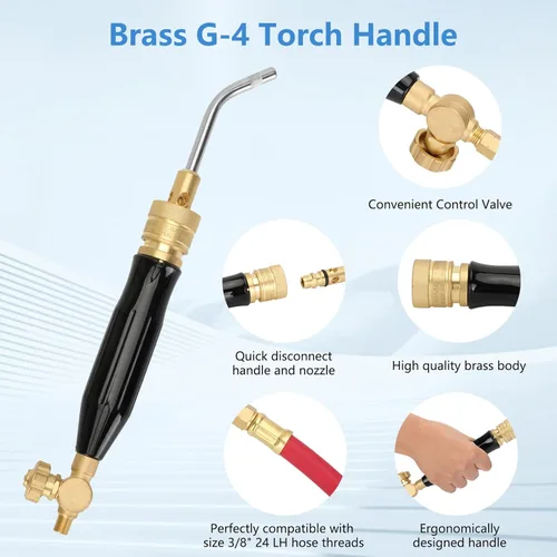 Miniatura 4 de Kit profesional de antorcha de acetileno de aire, kit de gas combustible, 11 piezas, kit de antorcha turbo incluye regulador de acetileno CGA 200