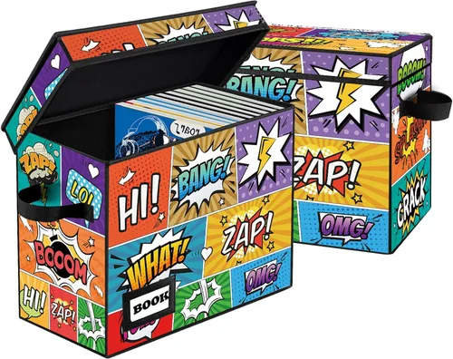 Miniatura 30 de Paquete de 2 cajas de almacenamiento para cómics, colección de 40 cm x 20 cm x 30 cm, plegable, contenedor organizador para 160-180 cómics, estante