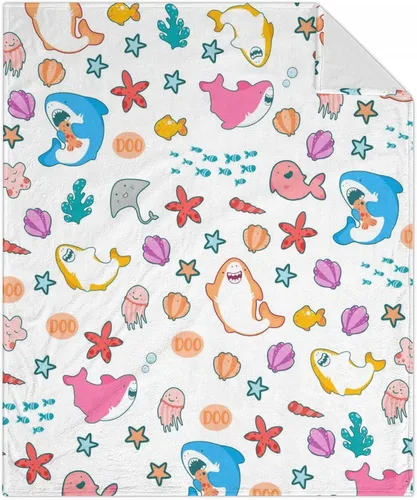 Miniatura 18 de Manta de tiburón para niñas, tamaño de regazo de 30 x 40 pulgadas, manta de felpa suave y peluda para regalo, manta blanca bonita para cama, sofá