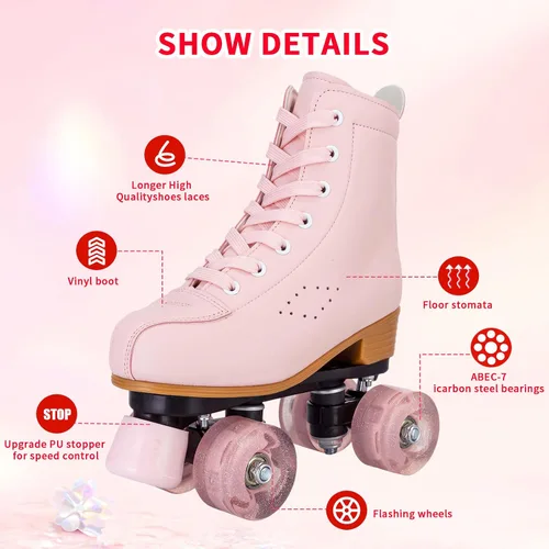 Miniatura 2 de jessie Patines de ruedas para niñas y mujeres, patines de piel sintética iluminados para niños, lindos patines ajustables de cuatro ruedas